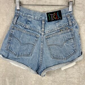 VTG Steel Jeans 90s Made in USA Light Wash High Waisted Denim Shorts‎ Size 3